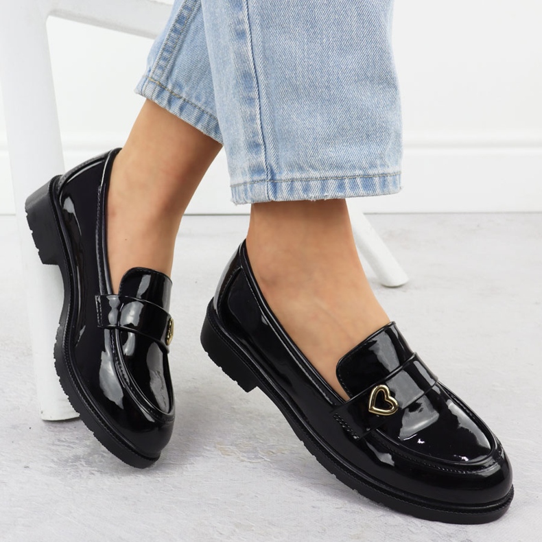 S.Barski Moccasins Women's lacquered shoes black S. BARSKI HY51-379 1