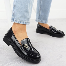 S.Barski Moccasins Women's lacquered shoes black S. BARSKI HY51-379 2