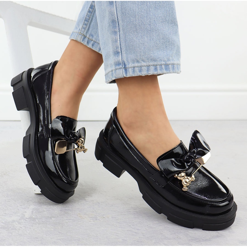 Black Filippo Dp610 leather loafers varnished high heels 1