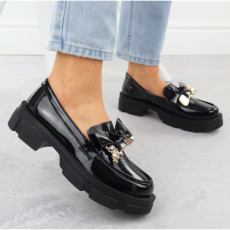 Black Filippo Dp610 leather loafers varnished high heels 2