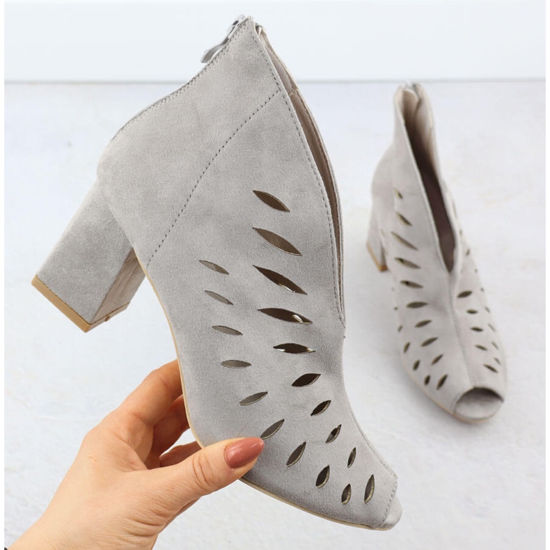 Women's suede Open Toe Gray Potocki 20318 women's openwork boots grey 1