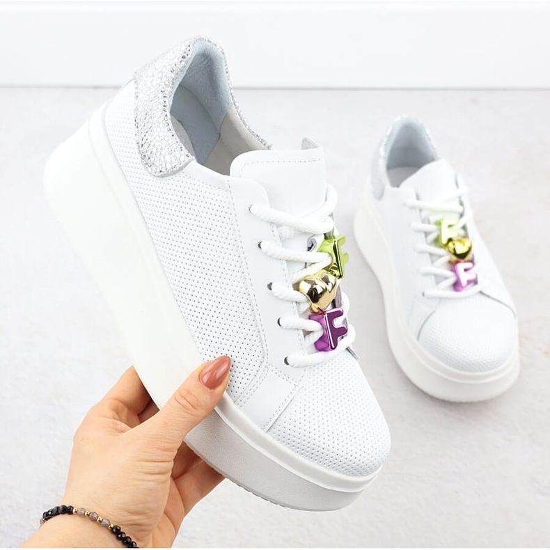 Leather shoes on a thick perforated sole white Filippo DP6793 1