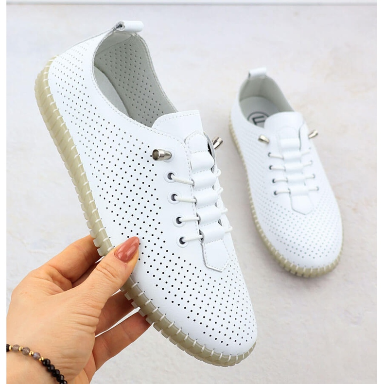 Leather women's openwork shoes slipped white Filippo dp6140 2