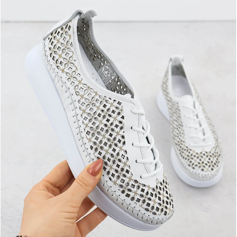 Openwork women's leather shoes on the white platform T.Sokolski 0714 1