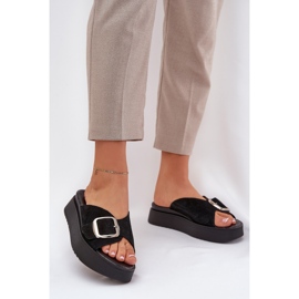 Women's suede flip flops with a buckle on the Zazoo 3019 platform black 2 Women's suede flip flops with a buckle on the Zazoo 3019 platform black 2