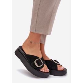 Women's suede flip flops with a buckle on the Zazoo 3019 platform black 1 Women's suede flip flops with a buckle on the Zazoo 3019 platform black 1