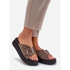 Women's suede flip flops with a buckle on the Zazoo 3019 brown platform 1