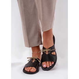 Women's leather flip flops Zazoo 3022 Black 2