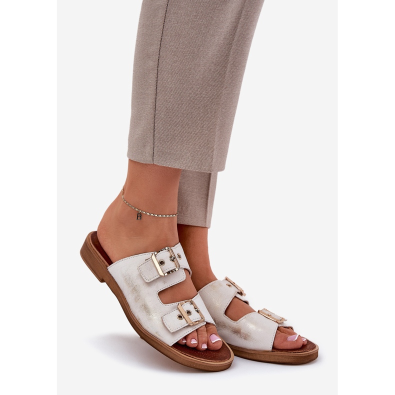 Leather flat flip flops with Zazoo 3020 zloty zloty wiped golden 1