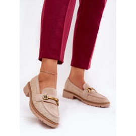 Women's loafers with braid and golden detail beige 2