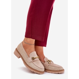 Women's loafers with braid and golden detail beige 1