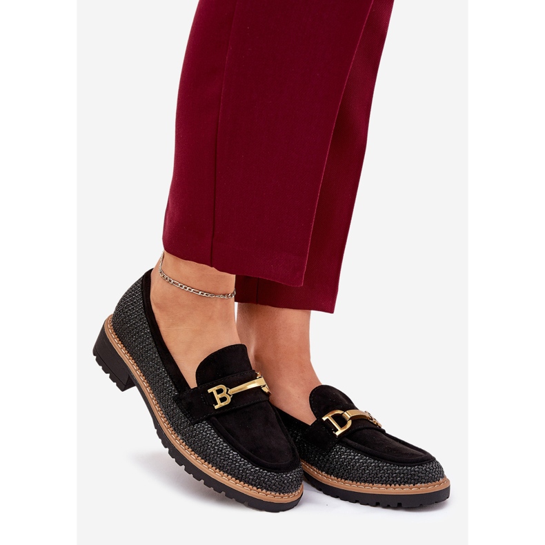 Women's loafers with braid and golden detail black 1