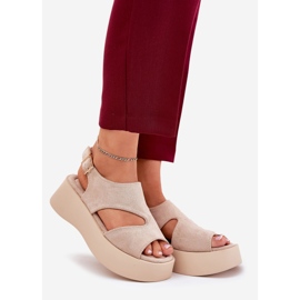 Women's sandals on the platform eco suede beige 1