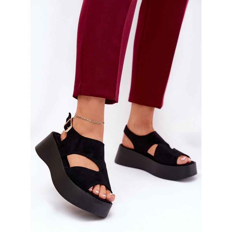 Women's sandals on the platform eco suede black 2 Women's sandals on the platform eco suede black 2