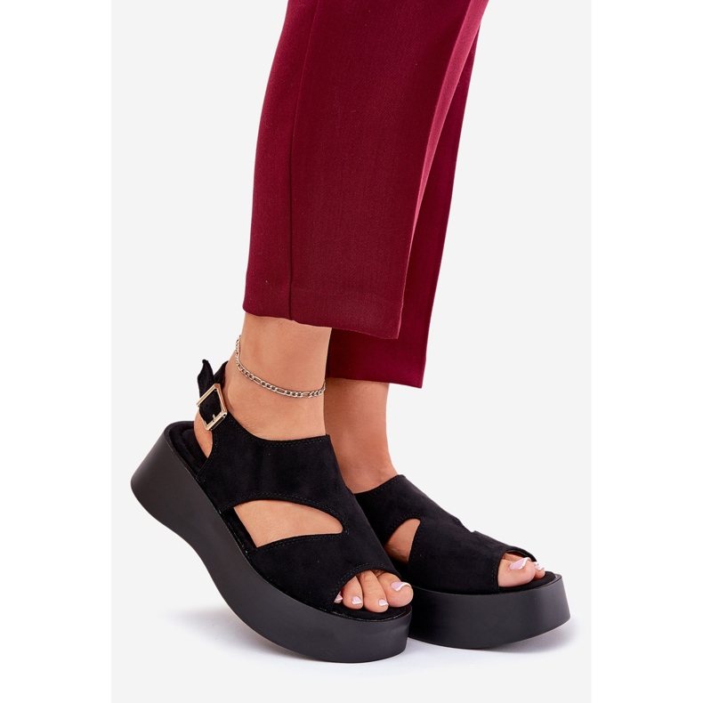 Women's sandals on the platform eco suede black 1 Women's sandals on the platform eco suede black 1