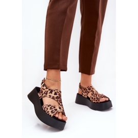 Women's sandals with leopard print on the platform eco suede brown 2