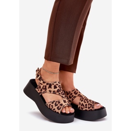 Women's sandals with leopard print on the platform eco suede brown 1