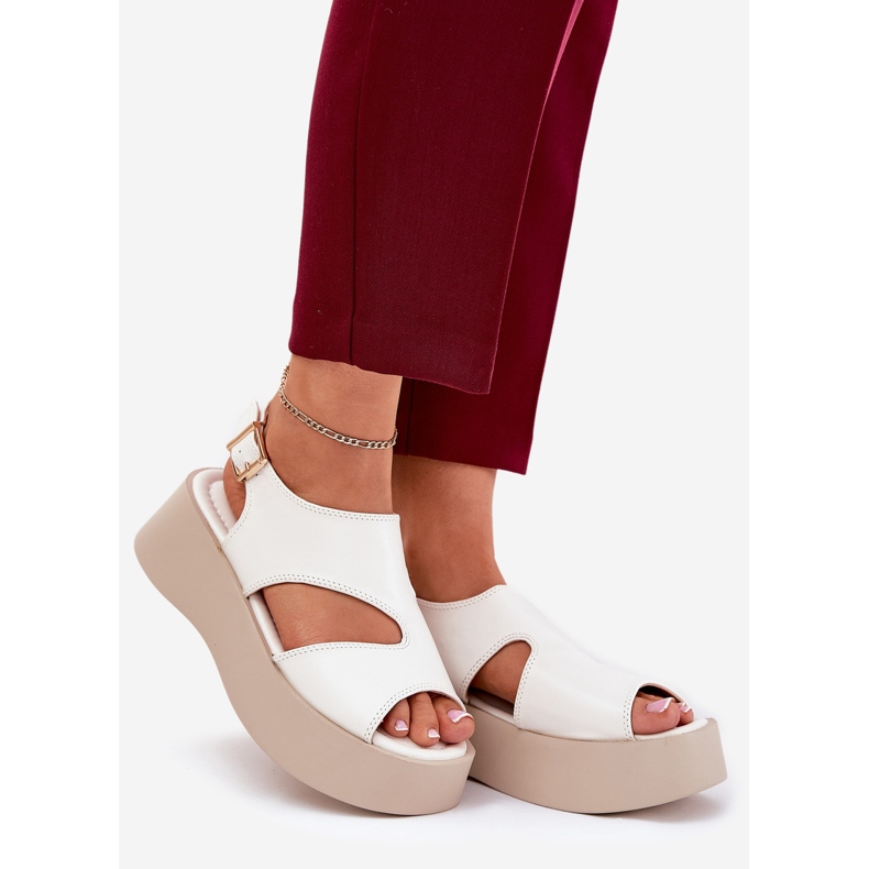 Women's sandals on the platform Eco White Leather 1 Women's sandals on the platform Eco White Leather 1