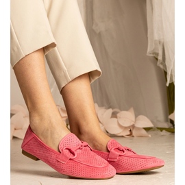 Pink women's openwork loafers with an ornament 1 Pink women's openwork loafers with an ornament 1