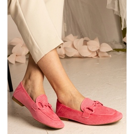 Pink women's openwork loafers with an ornament 2 Pink women's openwork loafers with an ornament 2