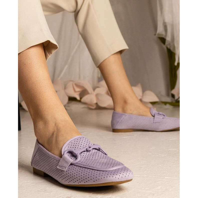 Violet women's openwork loafers with an ornament purple 1