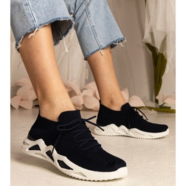 Navy blue women's sneakers with a socking upper black 1 Navy blue women's sneakers with a socking upper black 1