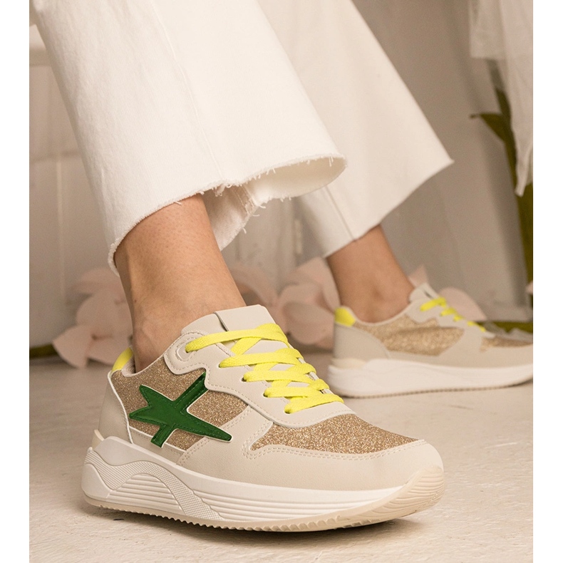 Beige women's sports sneakers with glitter 2