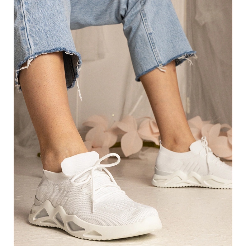 Women's white sneakers with a socking upper 1 Women's white sneakers with a socking upper 1
