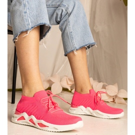 Pink women's sneakers with a socking upper 1