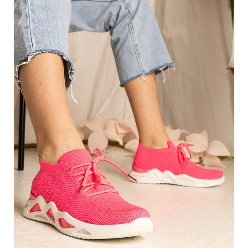 Pink women's sneakers with a socking upper 2