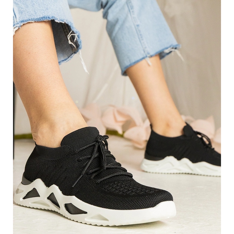 Black women's sneakers with a socking upper 2 Black women's sneakers with a socking upper 2