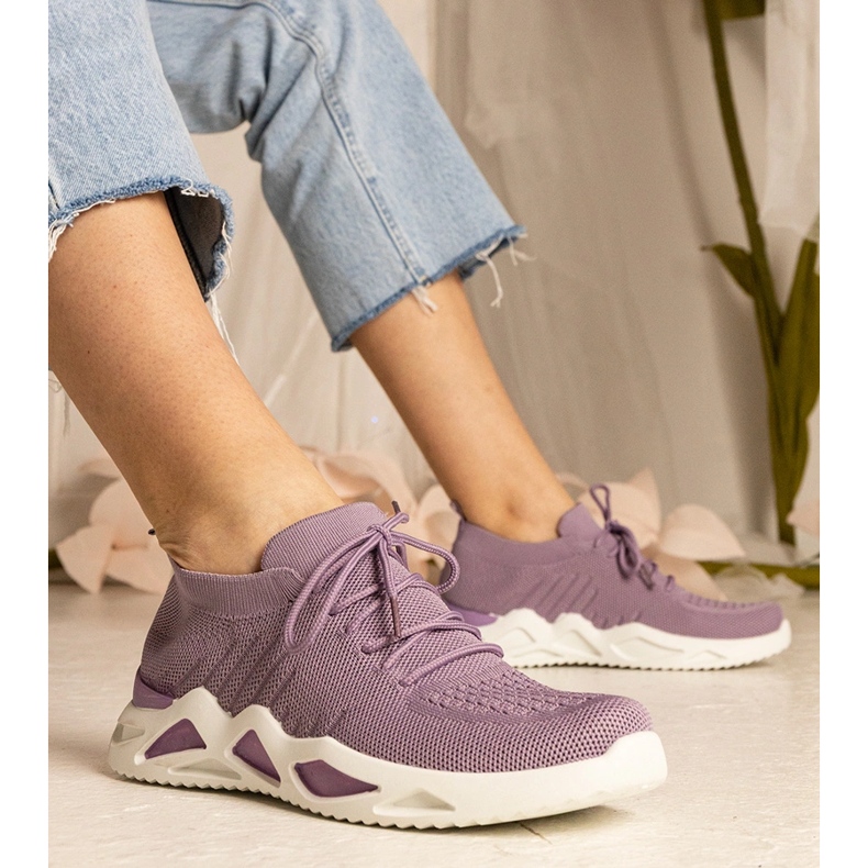 Violet women's sneakers with a socking upper purple 1