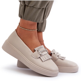 S.Barski Lightweight women's leather loafers on the beige platform S. Barski LR590 with fringes 6