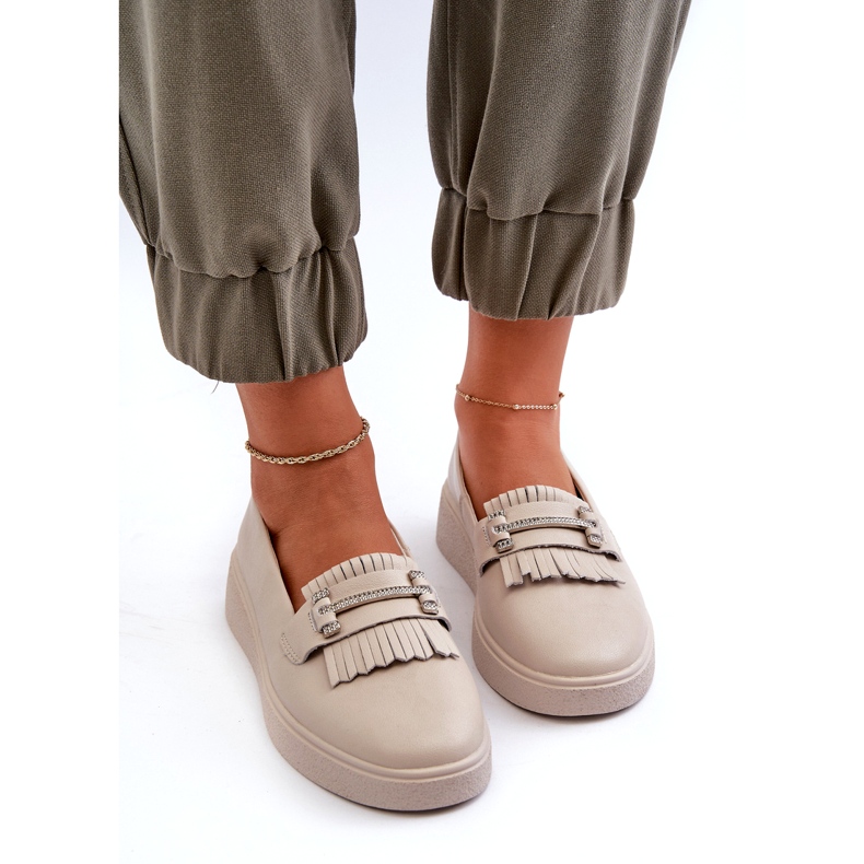 S.Barski Lightweight women's leather loafers on the beige platform S. Barski LR590 with fringes 4
