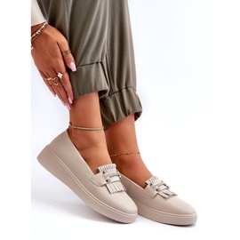 S.Barski Lightweight women's leather loafers on the beige platform S. Barski LR590 with fringes 5