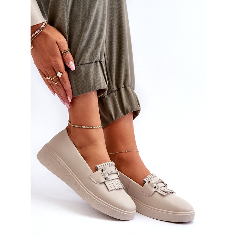 S.Barski Lightweight women's leather loafers on the beige platform S. Barski LR590 with fringes 5