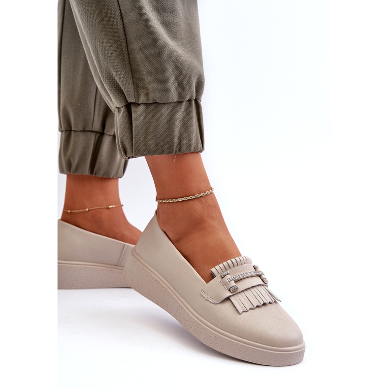 S.Barski Lightweight women's leather loafers on the beige platform S. Barski LR590 with fringes 3