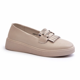 S.Barski Lightweight women's leather loafers on the beige platform S. Barski LR590 with fringes 1