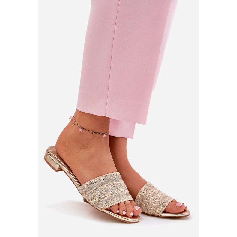 Flat -heeled women's flip -flops gold golden 1