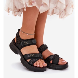 Women's sandals with black Velcro sequins 2