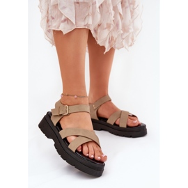 Women's sandals on Khaki eco leather platform beige 2