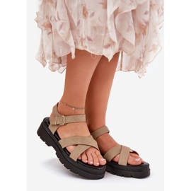 Women's sandals on Khaki eco leather platform beige 1