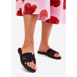 Flat -heeled women's flip flops with Eco Cuts Black suede cutouts 1