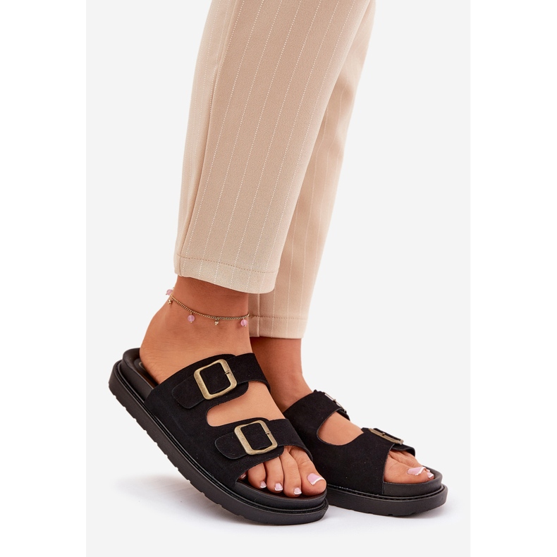Women's flip flops on the platform with black buckles 1