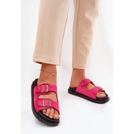Women's flip flops on the platform with buckles fuchsia pink 2