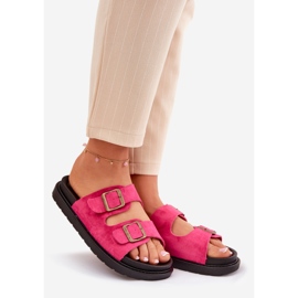 Women's flip flops on the platform with buckles fuchsia pink 1