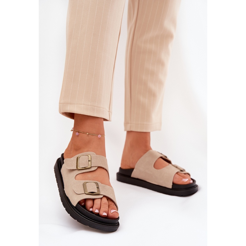 Women's flip flops on the platform with beige buckles 2