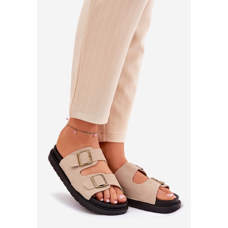 Women's flip flops on the platform with beige buckles 1