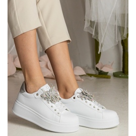 White and silver sneakers decorated with a butterfly with zircons 2 White and silver sneakers decorated with a butterfly with zircons 2