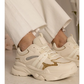 Beige women's sports sneakers with glitter 2